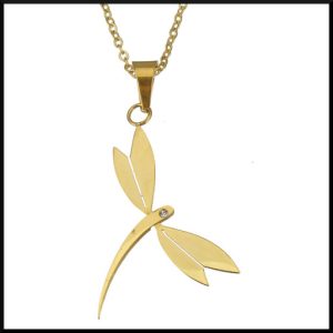 Halsband med slända i guld pläterat stål.