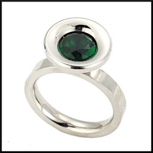 Stål Ring Grön Sten