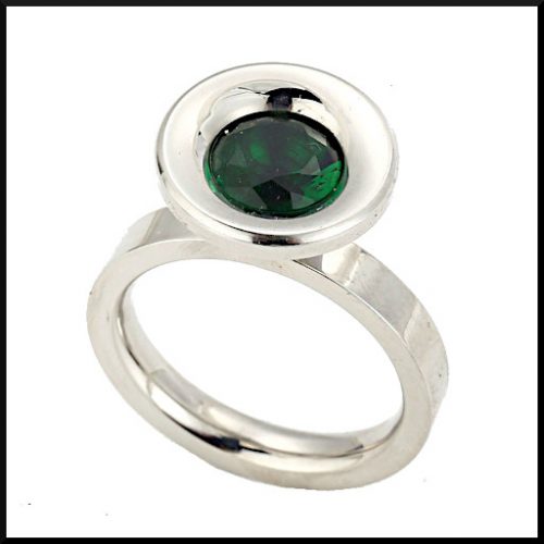 Stål Ring Grön Sten