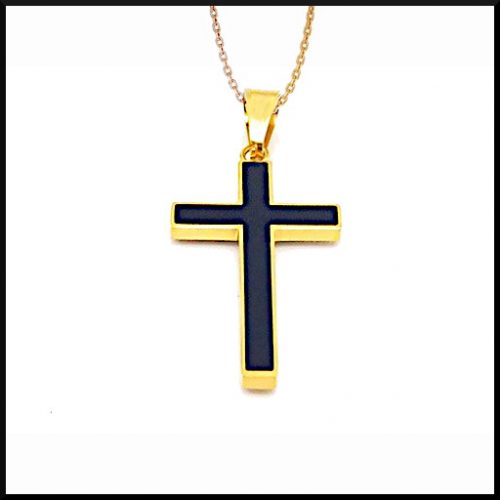 Halsband Kors Svart & Guld