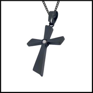 Halsband Svart Kors CZ