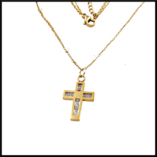 Halsband Kors Med Bling Guld